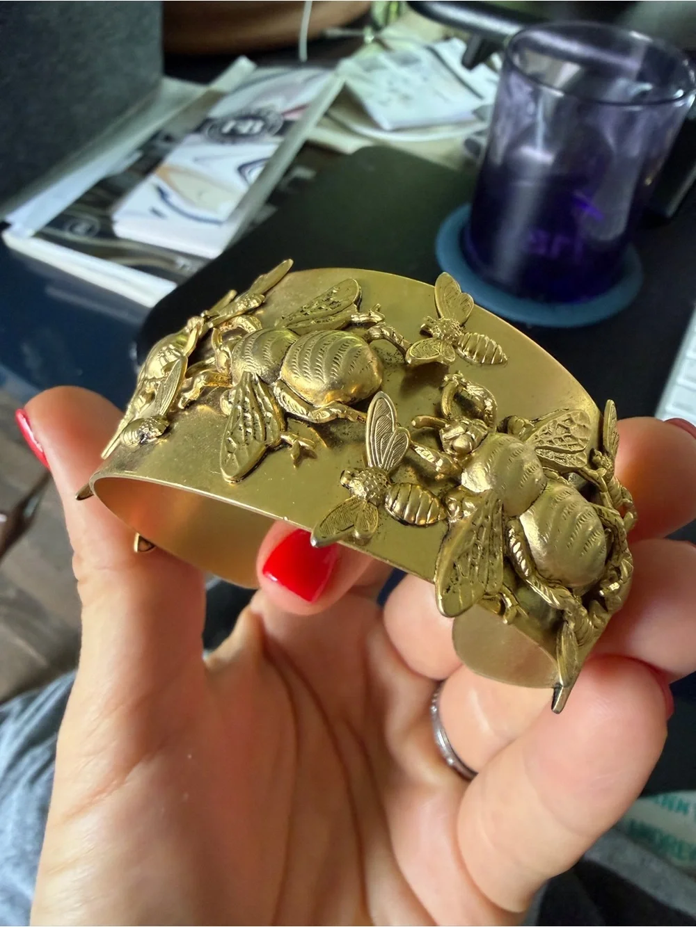 Gold Insect Embellished Cuff Bracelet - Picture 1 of 6